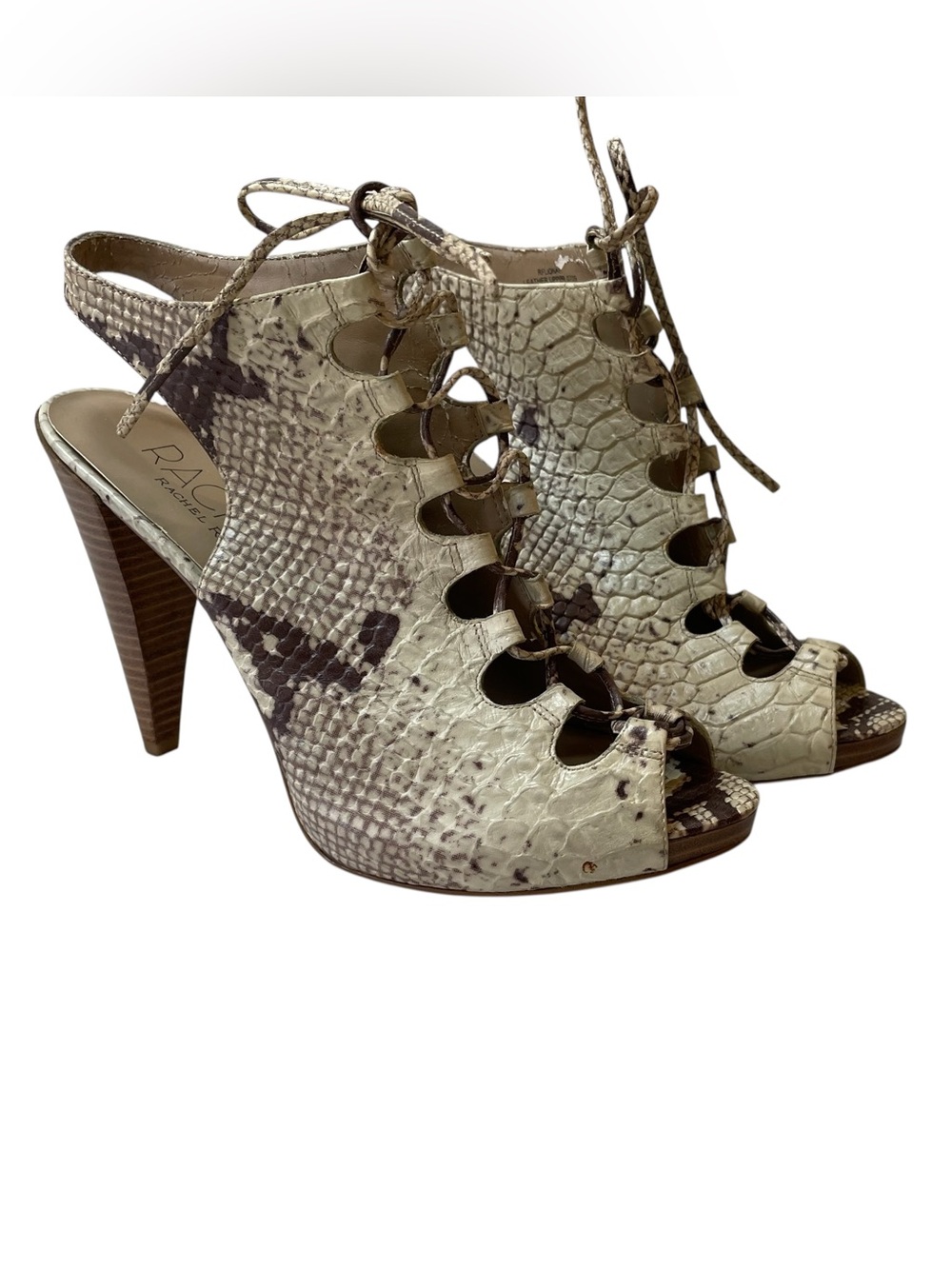 RACHEL RACHEL ROY Beige/Brown Snake-Print Lace-Up Peep Toe Heels Shoes - Size 11